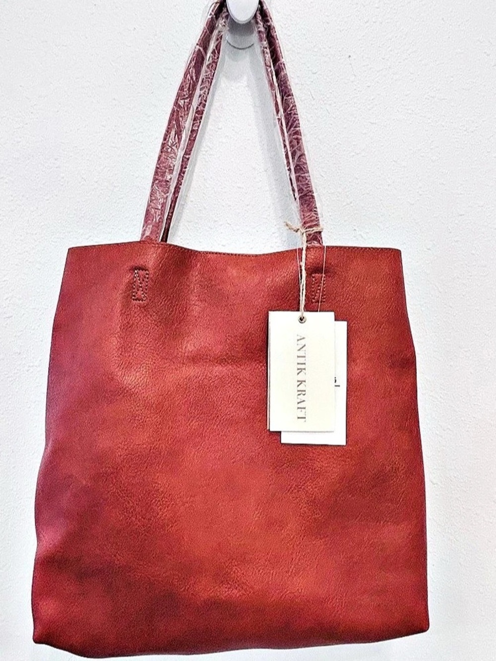 Antik Kraft Bag-in-Bag Soft Sided Tote & Zippered Pouch Cognac Vegan Leather